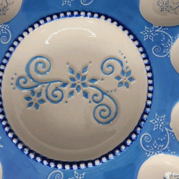 Deviled Egg Plate Tray Temptations by Tara Floral 11.5” Light and Dark Blue EUC - Picture 4 of 7